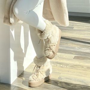 Beige Fur Winter Snow Boots